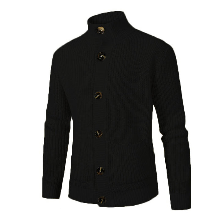 Herren modischer Strickcardigan mit hohem Kragen und Knopfdetails Echoarchiv