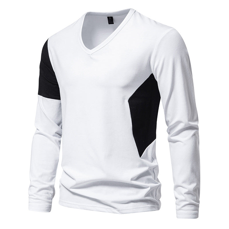 Herren Langarmshirt mit modernem V-Ausschnitt und farblich abgesetzten Ärmeln Echoarchiv