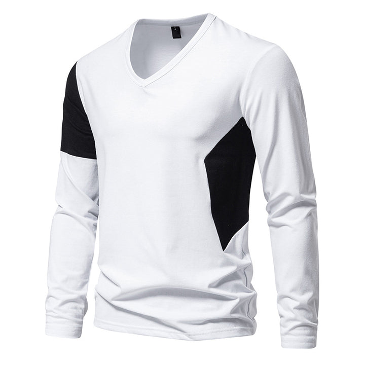 Herren Langarmshirt mit modernem V-Ausschnitt und farblich abgesetzten Ärmeln Echoarchiv