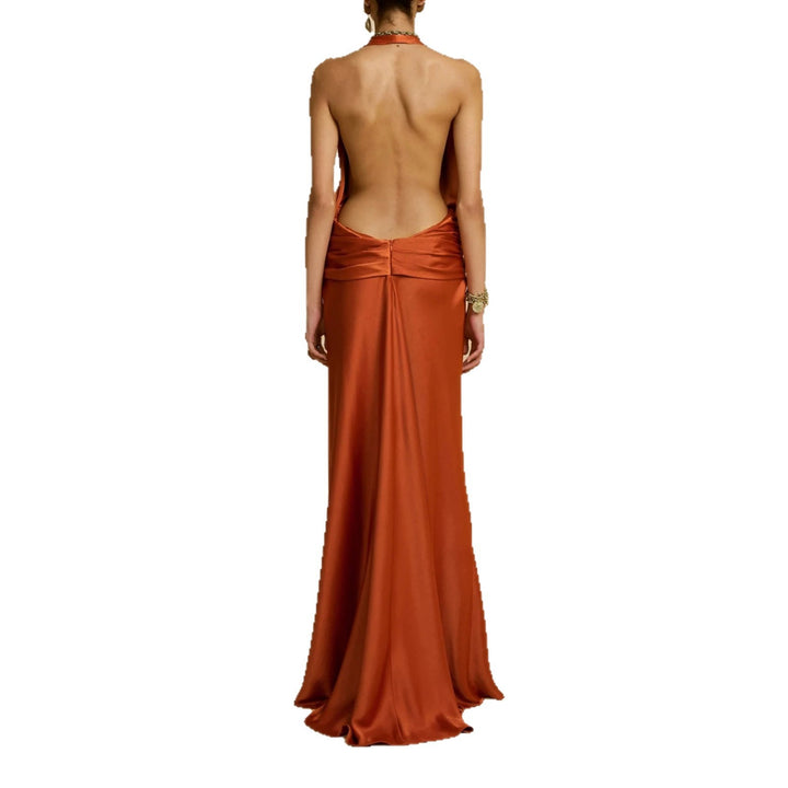 Damen Elegantes Maxikleid mit tiefem V-Ausschnitt und raffinierten Drapierungen Echo Archiv