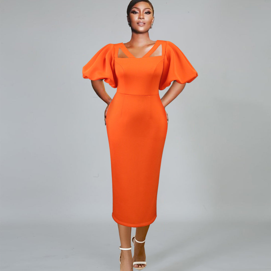 Damen figurbetontes Kleid mit innovativen Puffärmeln und aufregendem Schnitt Echo Archiv