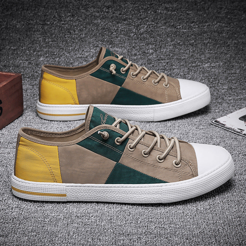 Herren Lässige Low‑Top Canvas‑Sneaker mit geometrischem Colorblock‑Design und verstärkter Zehenkappe Echoarchiv