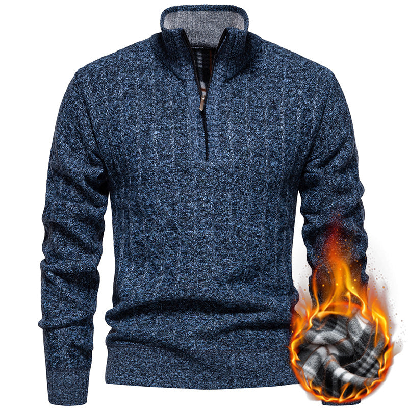 Herren nan gerippter Troyer-Pullover mit Halbzip, Zopfmuster und wärmender Innenverarbeitung Echo Archiv