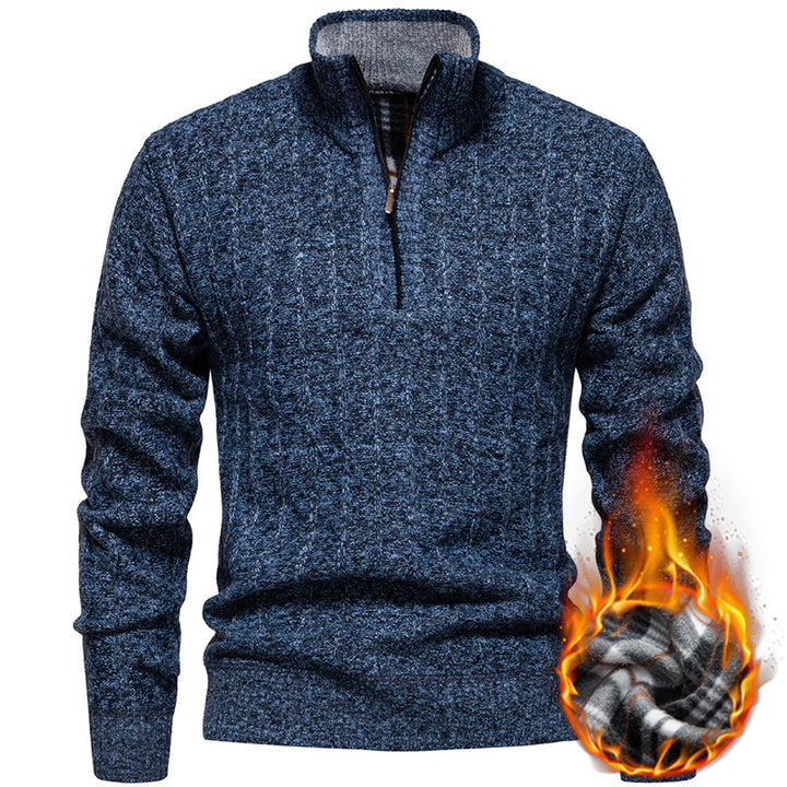 Herren nan gerippter Troyer-Pullover mit Halbzip, Zopfmuster und wärmender Innenverarbeitung Echo Archiv