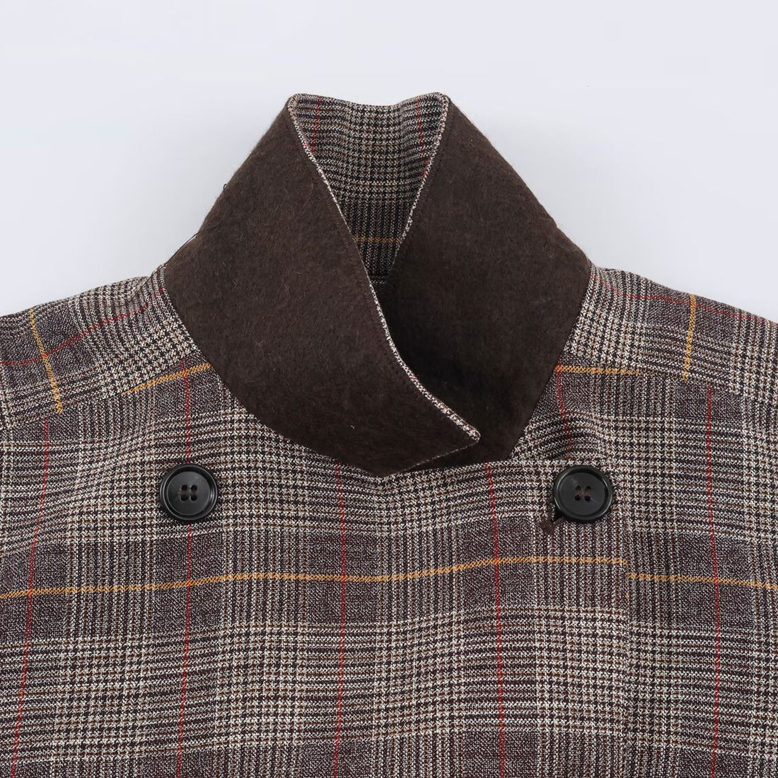 Damen Kurze Doppelreihige Taillierte Karo-Jacke mit Stehkragen und Taillenriegeln Echoarchiv