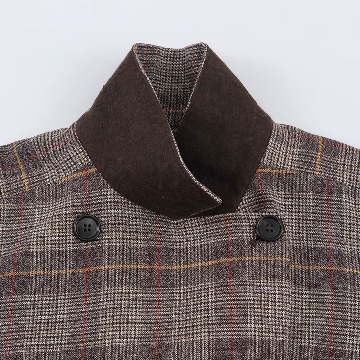Damen Kurze Doppelreihige Taillierte Karo-Jacke mit Stehkragen und Taillenriegeln Echoarchiv