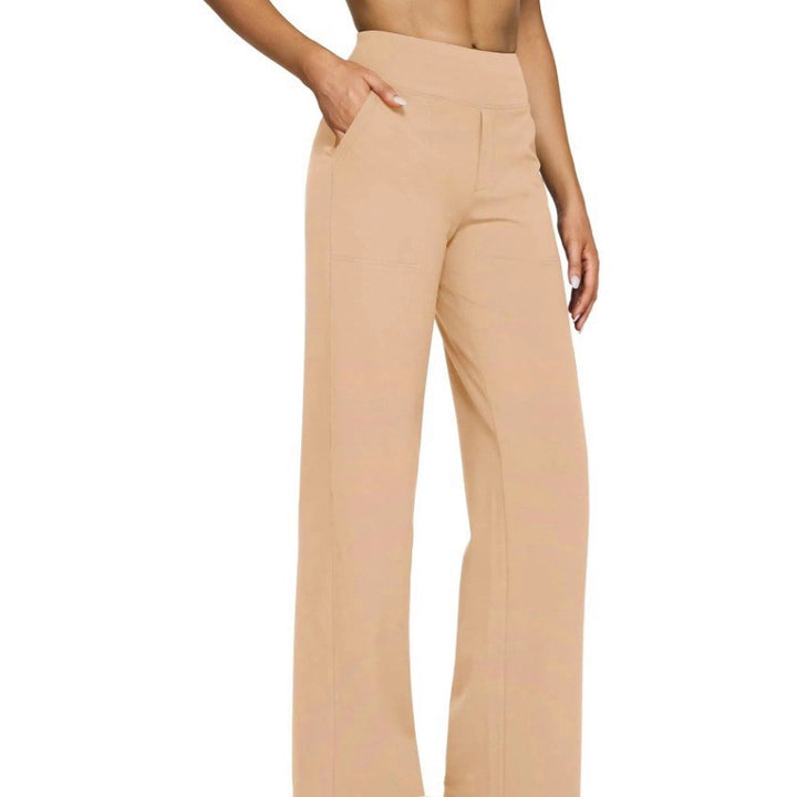 Damen nan fließende High-Waist-Hose mit extra weitem Bein, elastischem Komfortbund und Eingrifftaschen Echo Archiv