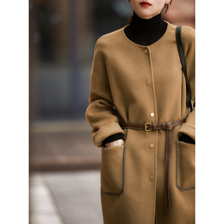 Damen Lässiger und eleganter Wollmantel mit Gürtel Echoarchiv