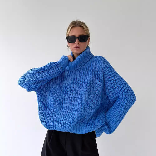 Damen Oversized Grobstrick-Pullover mit Rollkragen und weitem Schnitt Echoarchiv