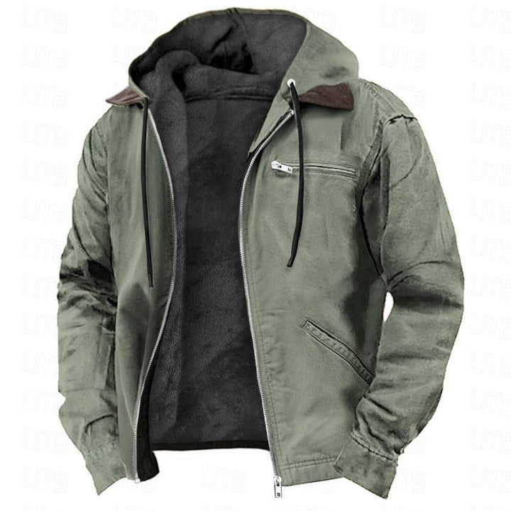 Herren Gefütterte Kapuzenjacke mit Teddyfutter, winddichtem Canvas und Reißverschlusstaschen Echo Archiv