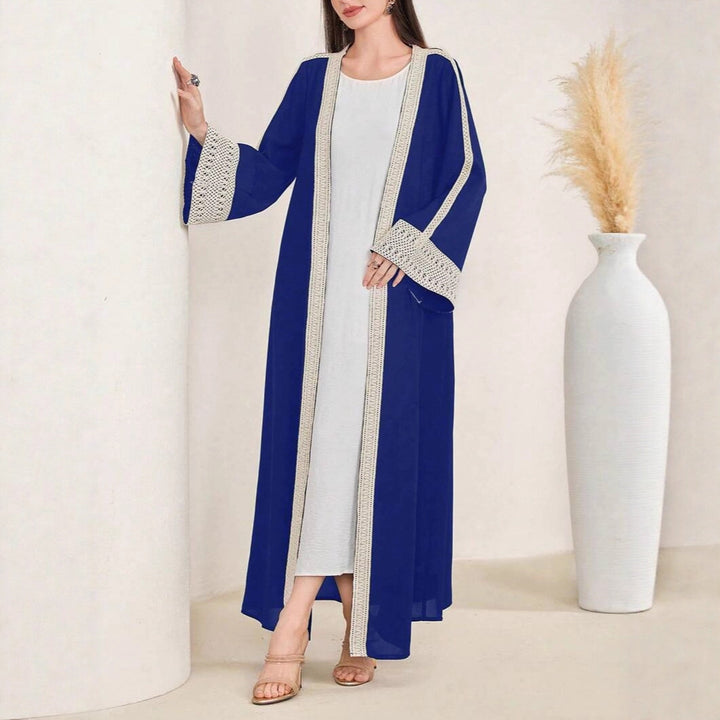 Damen Langes Open‑Front Kaftan‑Mantel mit Häkelspitzenbesatz Echoarchiv