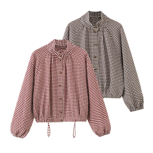 Damen Kariertes Oversize-Blouson mit Tunnelzug und Stehkragen Echo Archiv