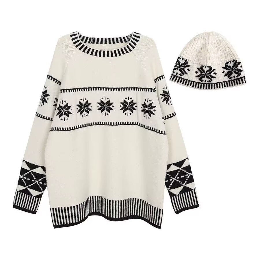 Damen Gemütlicher Grobstrickpullover mit Wintermotiv Echoarchiv