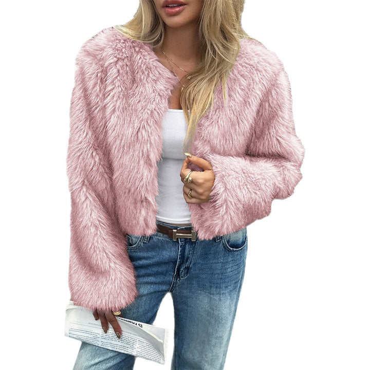 Damen kurzes Faux‑Fur Jacke mit voluminösen Ärmeln, offenem Schnitt und kuscheliger Innenfutter – Avérine