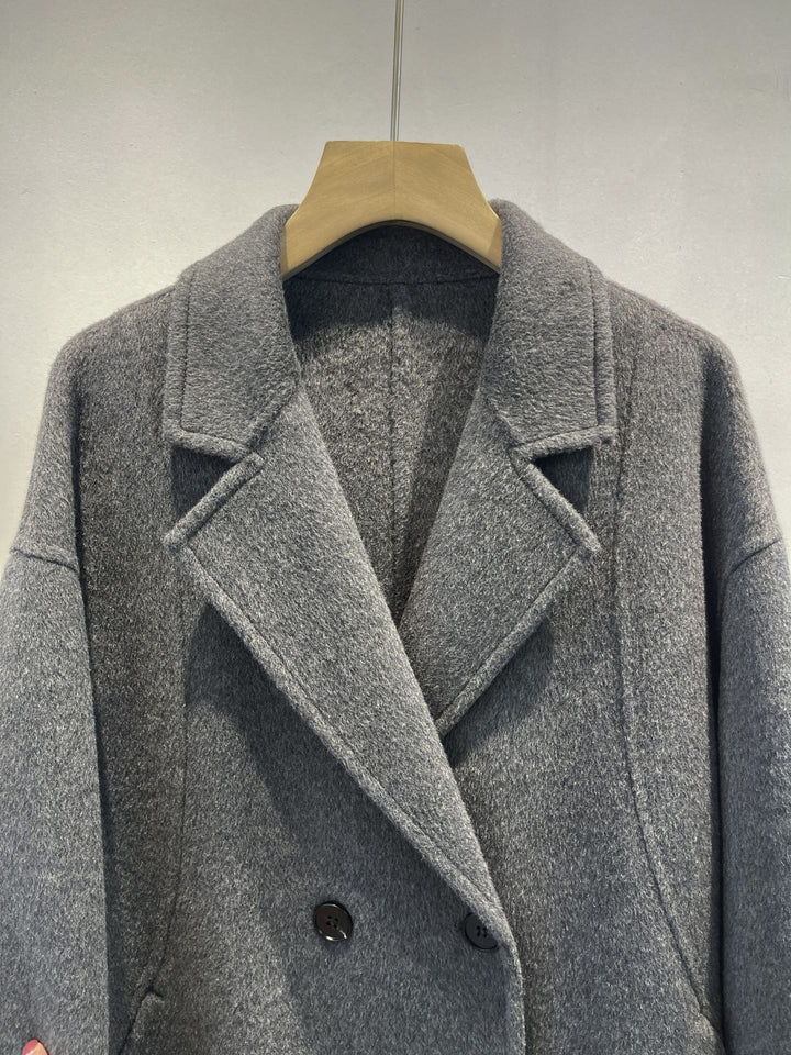 Damen maßgeschneiderter Fleece Doppelreiher Mantel Echoarchiv