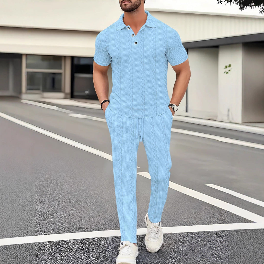 Herren modisches Polo- und Jogger-Set mit strukturiertem Design Echoarchiv