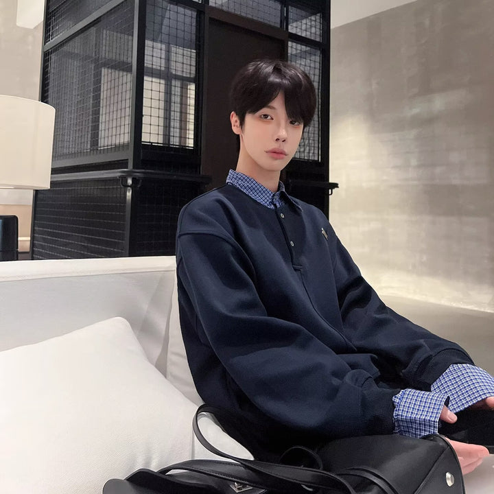 Herren Lässiger Oversized Pullover mit Kragen Echoarchiv