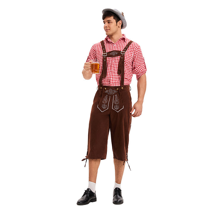 Herren nan traditionelle Trachtenlederhose mit verstellbaren Trägern und stickierter Vorderpasse Echo Archiv