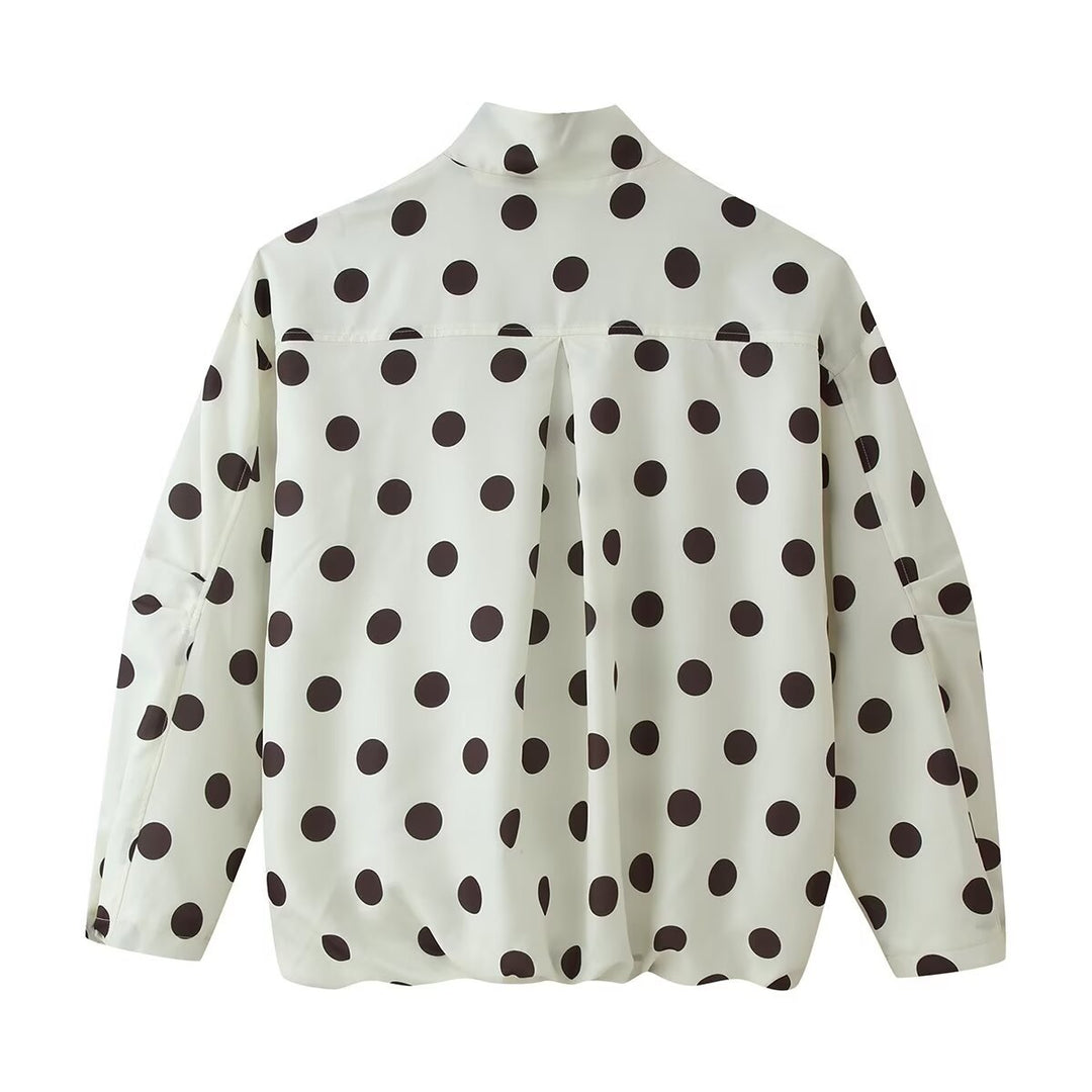 Damen Gepunktete Windbreaker-Blousonjacke mit Stehkragen, verdecktem Reißverschluss und Kordelzugsaum Echo Archiv