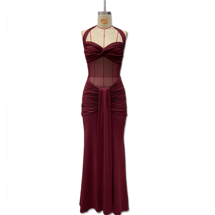 Damen Elegantes Maxikleid mit Tiefem Rückenausschnitt und Raffinierten Falten Echo Archiv