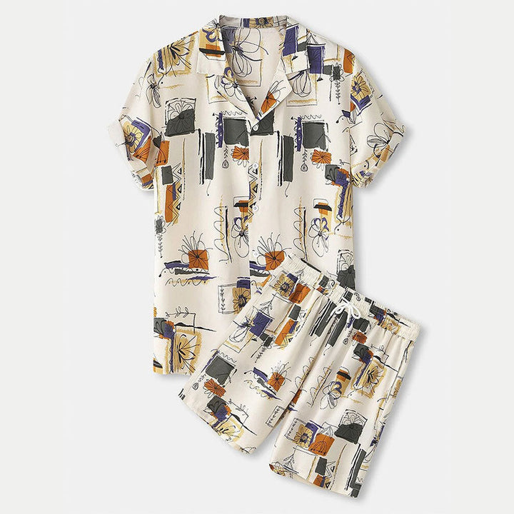 Damen modisches Kurzarm-Set mit floralem Muster Echoarchiv