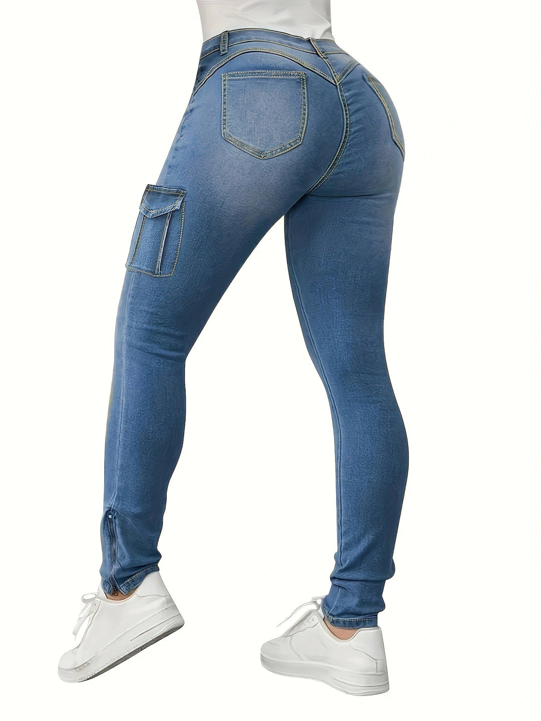 Damen Hochtaillierte Stretch-Cargo-Jeggings mit schmaler Passform und seitlicher Cargotasche Echo Archiv