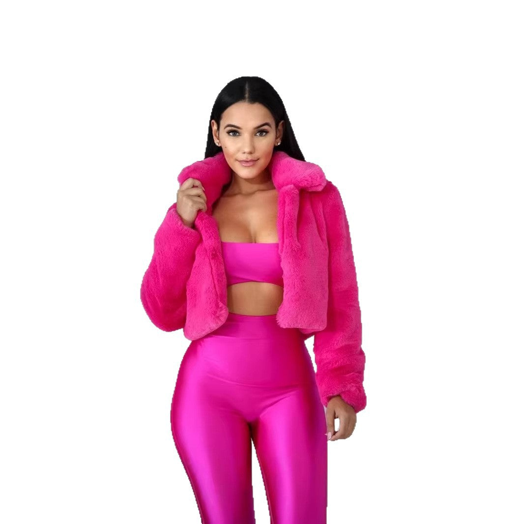 Damen Cropped Kunstpelz‑Blouson mit tailliertem Schnitt, Stehkragen und weichem Teddy‑Finish Echo Archiv