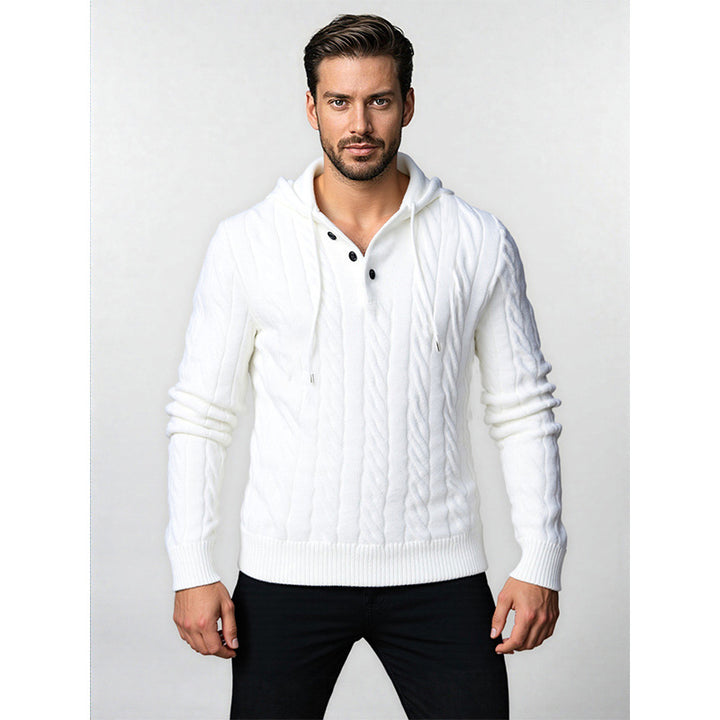 Herren Strukturiertes Zopfmuster-Kapuzenpullover mit Knopfleiste Echo Archiv
