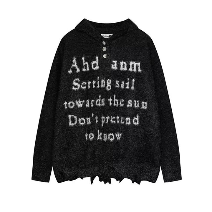 Damen Gemütlicher Oversized-Pullover mit Knopfleiste und grafischem Motiv Echoarchiv