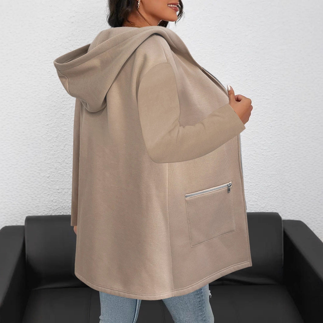 Damen Longline Oversize-Jacke mit durchgehendem Reißverschluss und Zipper-Taschen – Célinea