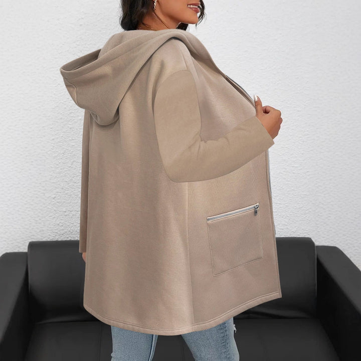 Damen Longline Oversize-Jacke mit durchgehendem Reißverschluss und Zipper-Taschen – Célinea