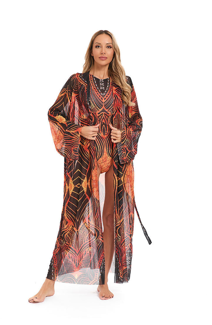 Damen eleganter transparenter Strandkimono mit floralem Design Echo Archiv