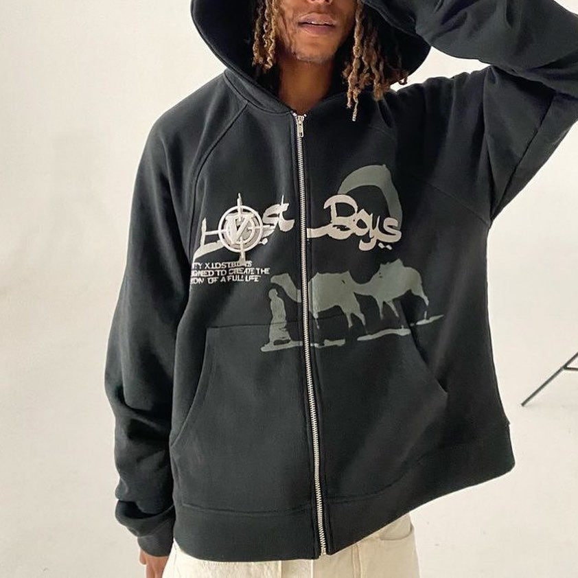 Damen Kapuzenjacke mit durchgehendem Reißverschluss und Rippenherz-Print – Auréline