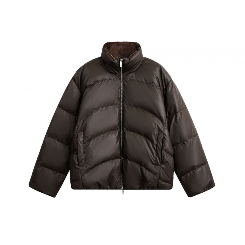 Damen Gekürzte wattierte Boxy‑Jacke mit hohem Stehkragen und Teddyfutter Echo Archiv