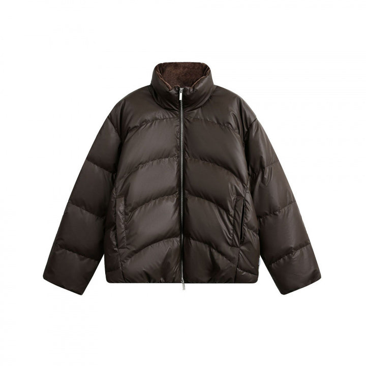 Damen Gekürzte wattierte Boxy‑Jacke mit hohem Stehkragen und Teddyfutter Echo Archiv