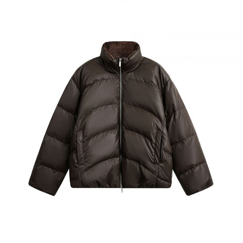 Damen Gekürzte wattierte Boxy‑Jacke mit hohem Stehkragen und Teddyfutter Echo Archiv