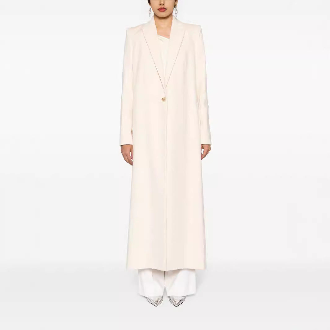Damen Longline Wollmantel mit Ein-Knopf-Verschluss und tailliertem Revers Echoarchiv
