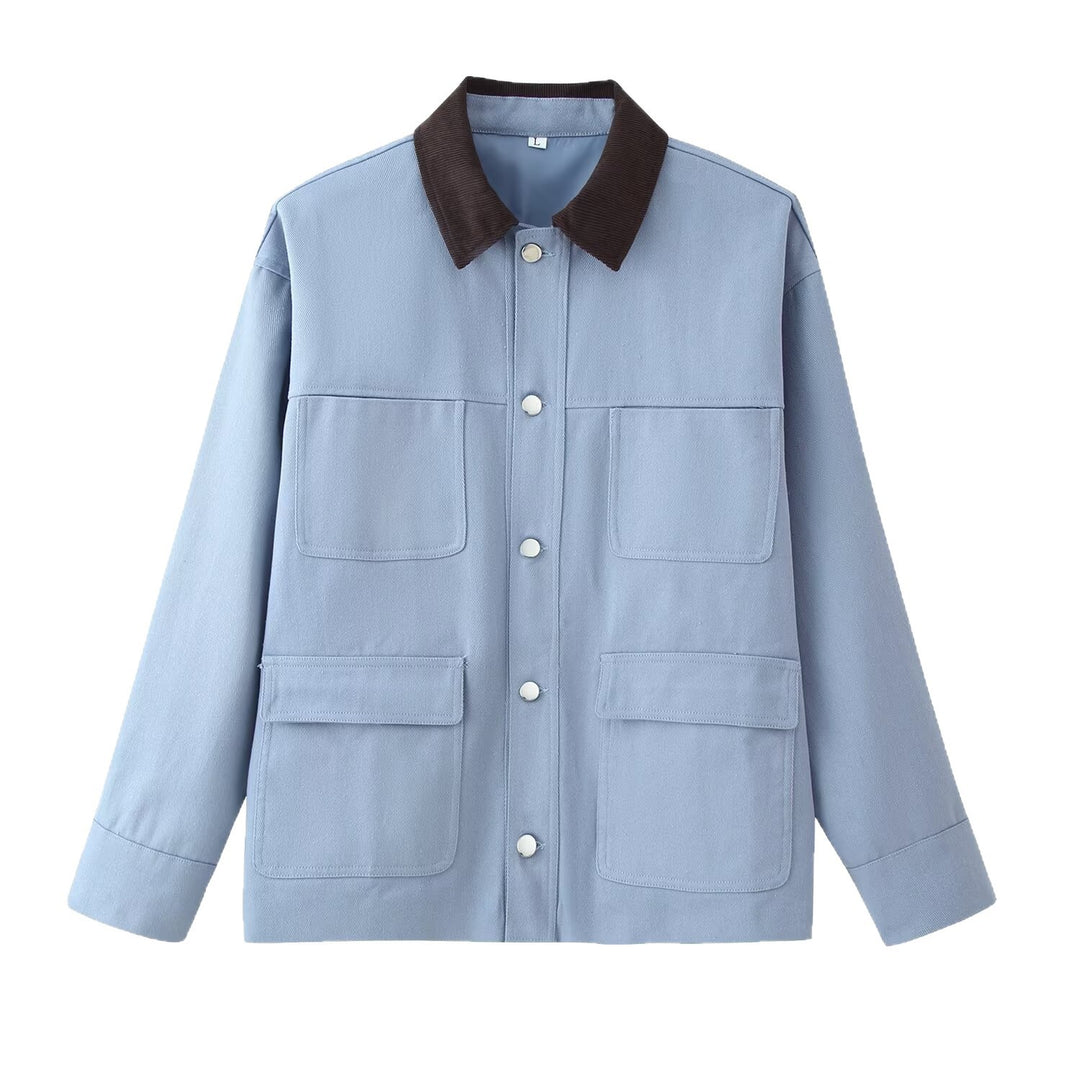 Damen Oversized Utility-Übergangsjacke im Shacket-Stil mit Cordkragen Echoarchiv