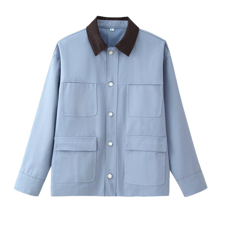 Damen Oversized Utility-Übergangsjacke im Shacket-Stil mit Cordkragen Echoarchiv