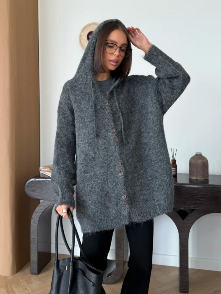 Damen Modische Strickjacke mit Kapuze Echo Archiv