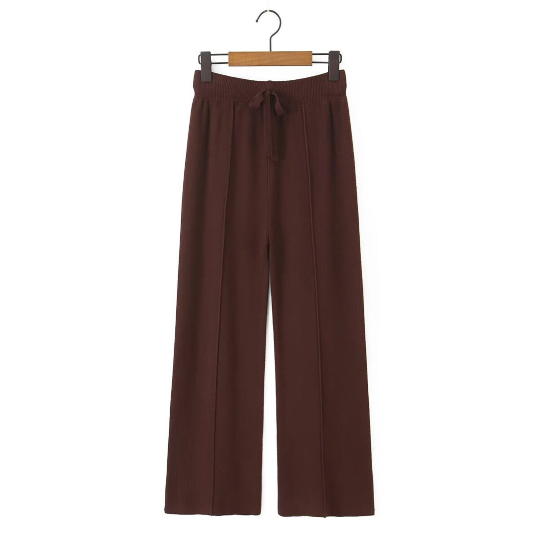 Damen weite Strickhose mit hoher Taille, sichtbarer Bügelfalte und Kordelzugbund Echo Archiv