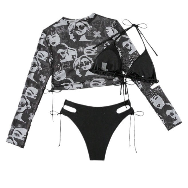 Damen Modisches Crop-Top mit transparenten Einsätzen Echo Archiv