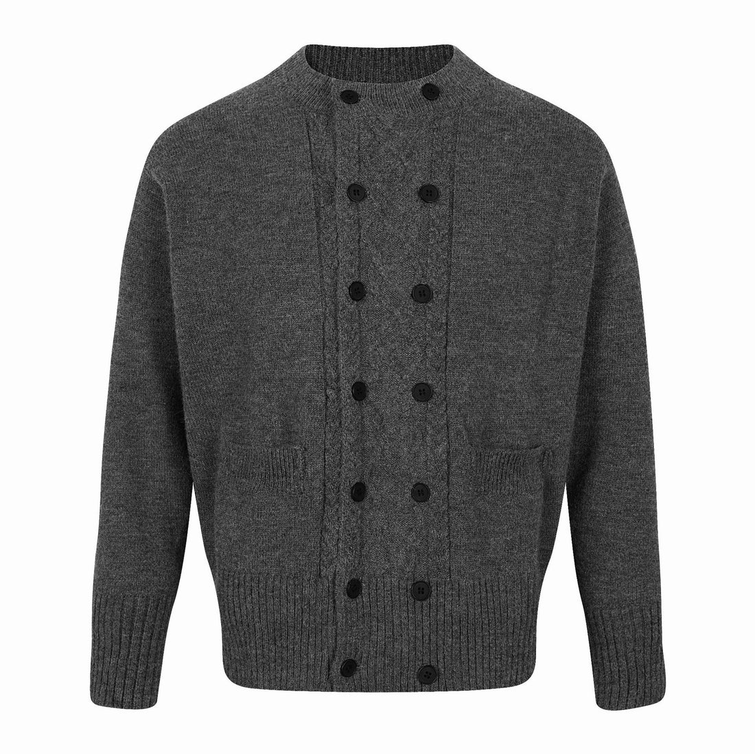 Herren Doppelt geknöpfte Strickcardigan mit Zopfmuster und Stehkragen Echoarchiv