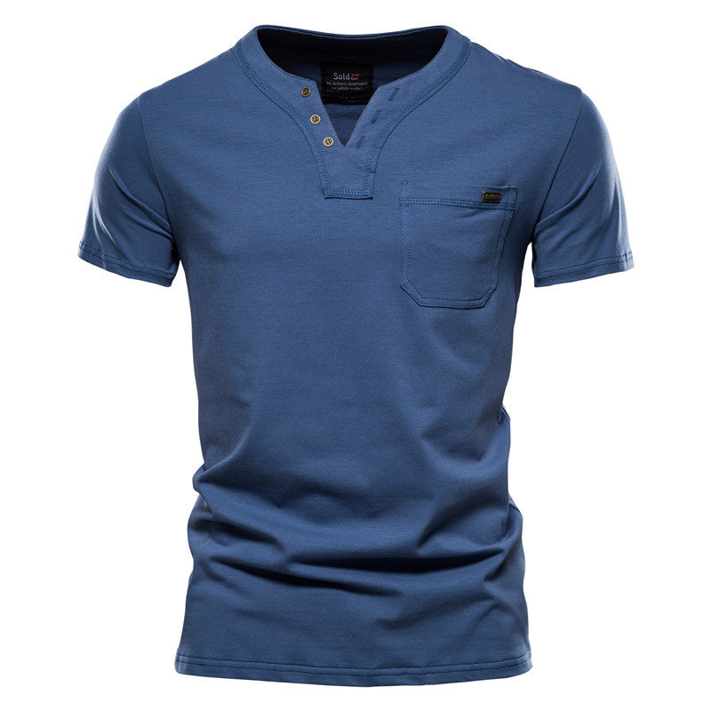 Herren Kurzarm-Shirt mit modernem Henley-Ausschnitt und Brusttasche Echoarchiv
