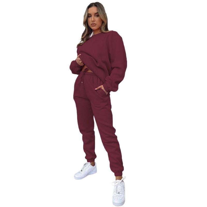 Damen zweiteiliges Cozy-Loungewear-Set mit Oversize-Rundhals und hochgeschnittener Jogginghose mit Kordelzug – Élanora