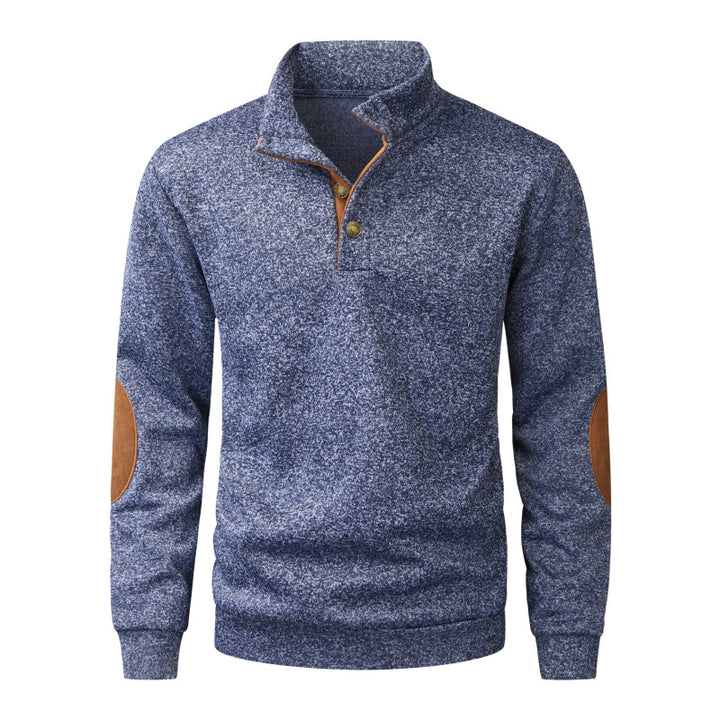 Herren Strickpullover mit Stehkragen, Knopfleiste & Ellbogenpatches Echo Archiv