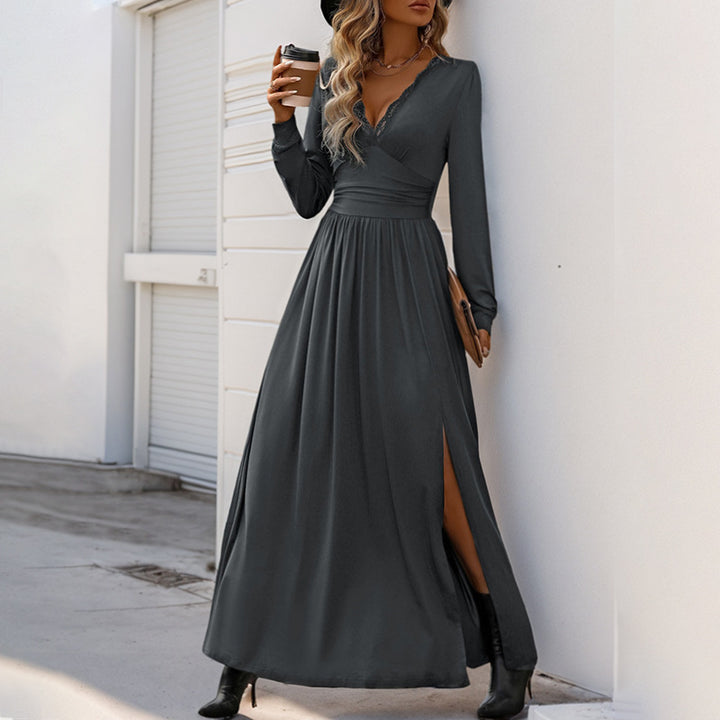 Damen Elegantes Maxikleid mit V-Ausschnitt und hohen Schlitz Echo Archiv