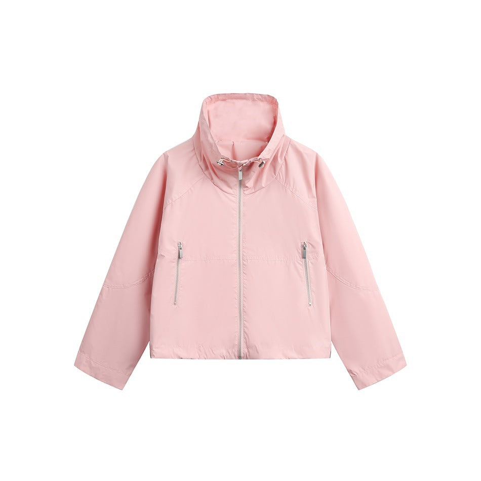 Damen Leichte Cropped Übergangsjacke mit hohem Stehkragen und Reißverschlusstaschen Echoarchiv