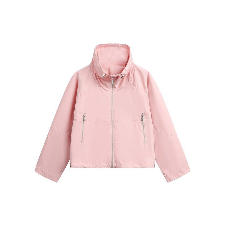 Damen Leichte Cropped Übergangsjacke mit hohem Stehkragen und Reißverschlusstaschen Echoarchiv