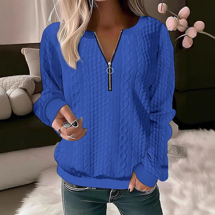 Damen Strickpullover mit Zopfmuster und halbem Reißverschluss Echoarchiv